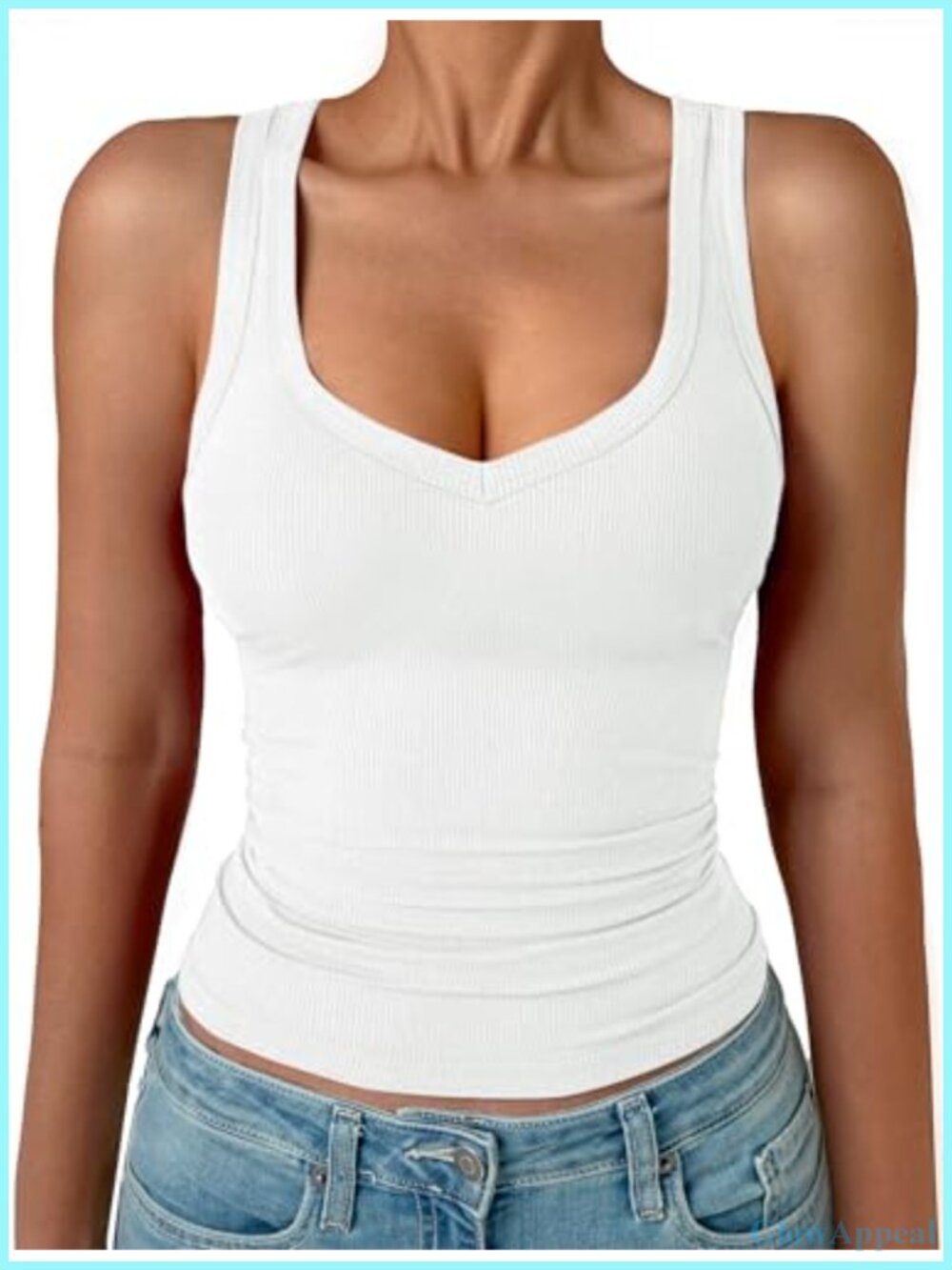 V Neck Sleeveless Tank Top Ribbed Knit Slim Fit Basic Cami Layering Shirt